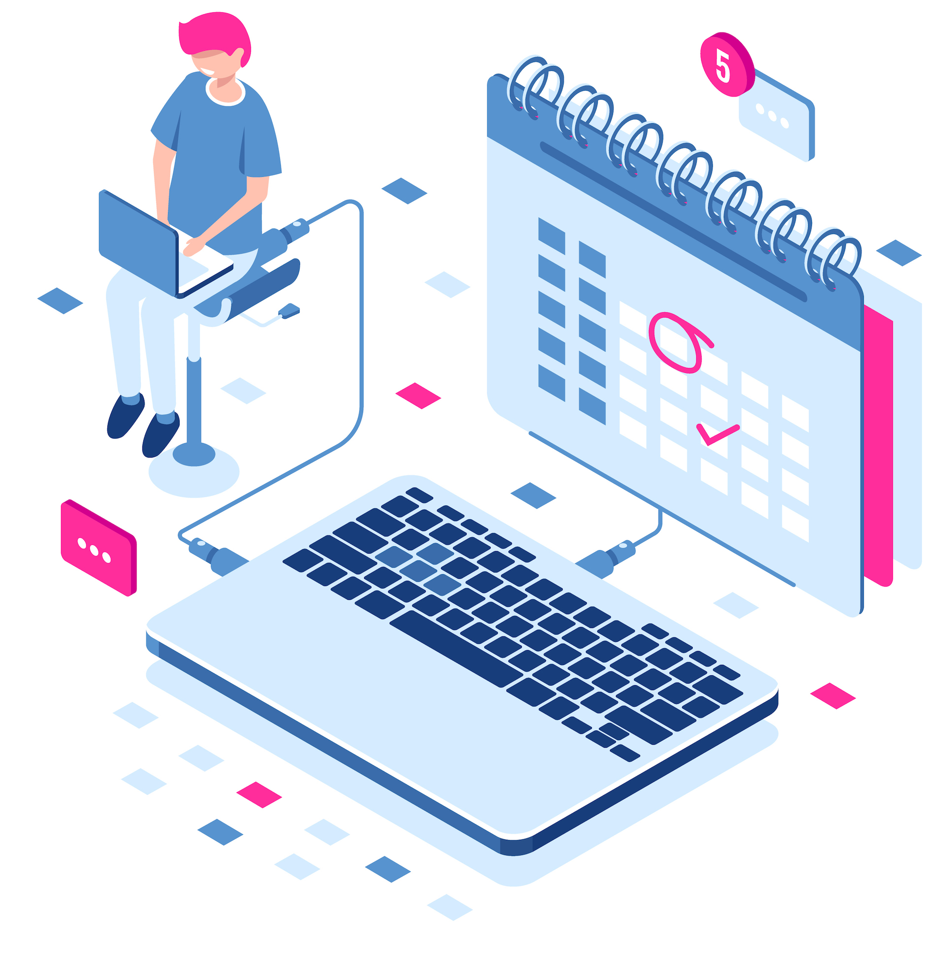 Concept of business manager, schedule in calendar, mark important Affair and event on the calendar, online task management and control business. Isometric falt vector illustration